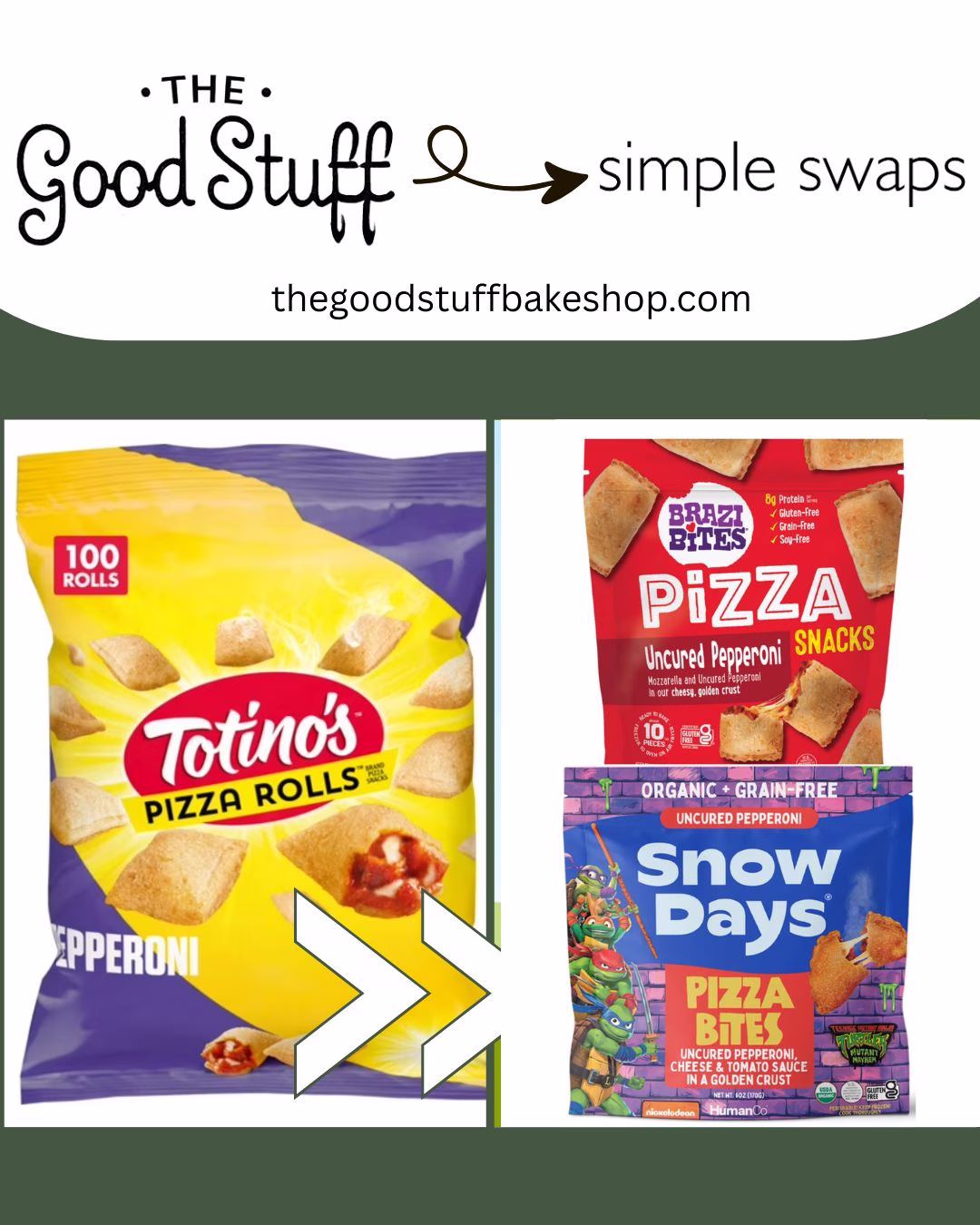 Good Stuff Simple Swap: Totino’s Pizza Rolls → Brazi Bites Or Snow Days
