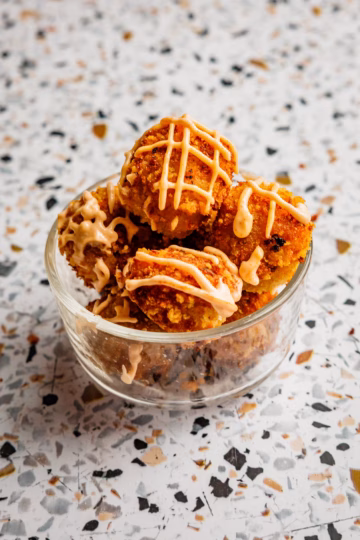 Spicy Garlic Aioli on leftover mashed potato bites