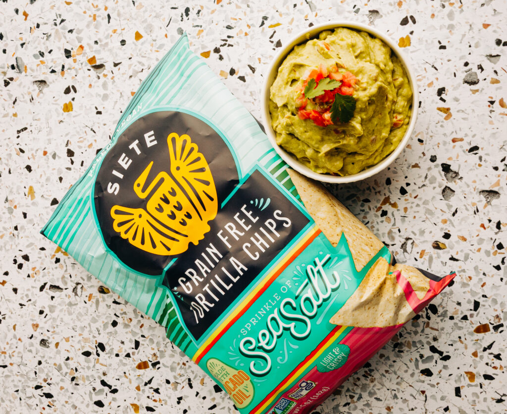 creamy guacamole with siete chips