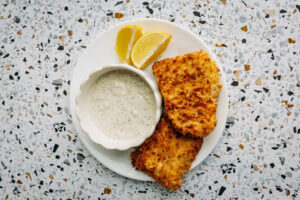 air fryer mayo dipped fish with clean homemade tartar sauce