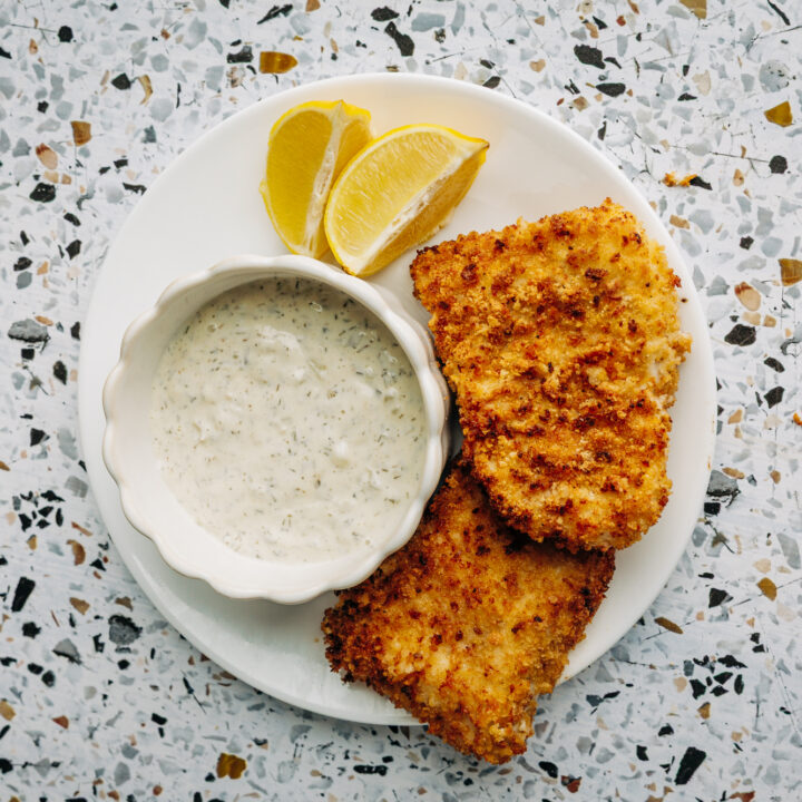 air fryer mayo dipped fish with clean homemade tartar sauce