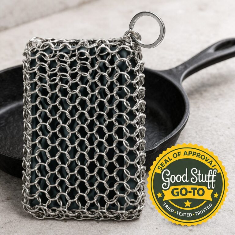 good stuff go to cast iron chain mail scrubber is the best way to clean cast iron
