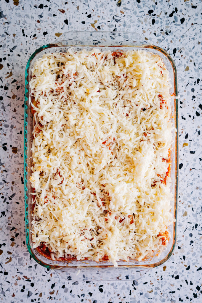 chicken lasagna casserole layer with cottage cheese and mozzarella